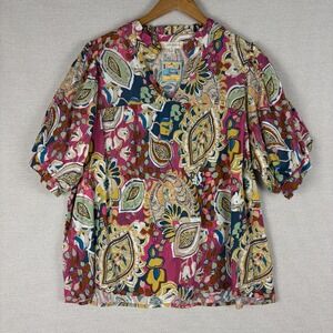 Umgee Blouse Womens XL Colorful Artsy Abstract Paisley Print Lightweight Boho